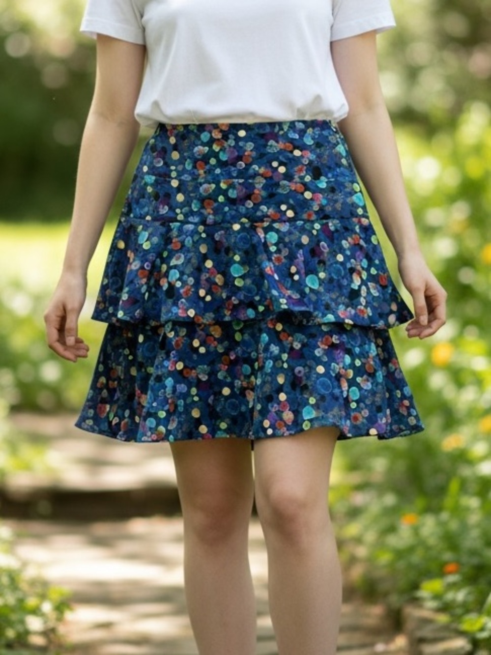 Tiered Navy Floral Print Skirt - Women's